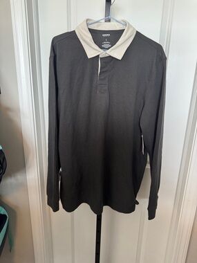 Sonoma Long Sleeve Polo in Charcoal with Cream Collar